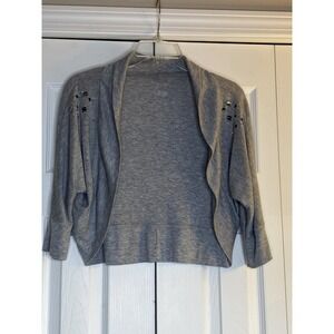 Justice Open Cardigan Juniors Girl Gray White Embellished Rhinestones S 18